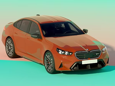 Stylish Orange Sports Sedan With Black Alloy Wheels And Sleek Front Grille 3d model