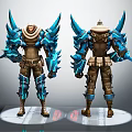 Detailed Character Creature Armor Design with Blue Brown Spikes and Front Back View 3d model