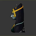 Game Movie Character With Blue Skin Orange Hair Green Headpiece Black Hood And Golden Details