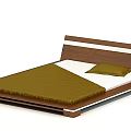 Modern Double Bed with Brown and White Wooden Headboard and Green Bedspread on White Mattress
