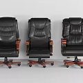 Black Leather Office Chair With Wooden Armrests Swivel Casters And Comfortable Design