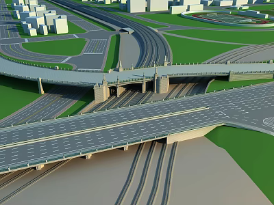 Modern Multi Level Urban Interchange Bridge With Roads And Transportation Hub 3d model