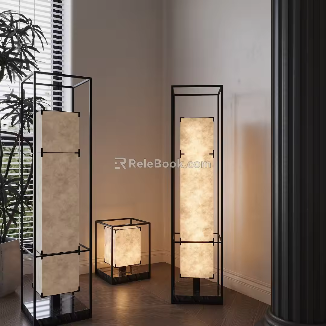 New Chinese Decorative Floor Lamp Transparent Paper Table Lamp 3d model