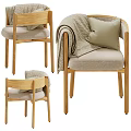 Modern Leisure Chair Natural Wooden Frame Soft Upholstered Cushion Beige Accent Pillow and Throw Blanket