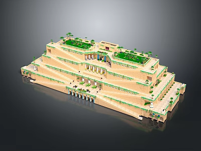 Cartoon Style Stepped Building Scene with Green Rooftop Gardens Balconies and Architectural Details 3d model
