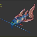Colorful 3D Model Fish With Blue Pink Orange Patterns Long Snout And Large Tail