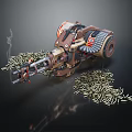Vintage Heavy Machine Gun With Scattered Bullets Ammo Chain And Smoke On Dark Background