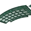 Green Grid Pattern Curved Awning with Metal Frame Support Poles and Balls 3d model