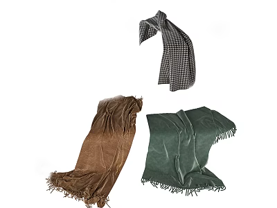 Fashionable Soft Fringed Scarves With Checkered Brown And Green Patterns 3d model