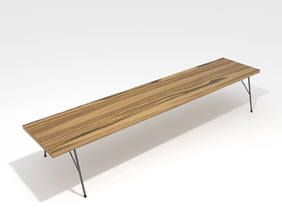 Modern Long Wooden Public Bench With Sleek Metal Legs For Outdoor Seating Areas 3d model