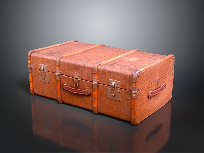 Vintage Leather Suitcase with Brown Leather Body Metal Clasps and Handles 3d model
