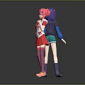 Game Movie Characters Two Anime Girls Purple Pink Hair Colorful Outfits On Yellow Star Platform