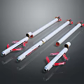 Tactical Military Weapons With White Cylindrical Bodies And Red Stabilizing Fins