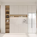 Modern White Kitchen Sideboard With Storage Cabinets And Open Shelves 3d model