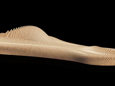 Creative Modern Wooden Public Chair With Unique Wavy Striped Structure Design 3d model