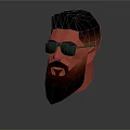 Low Poly Male Character Head With Black Hair Sunglasses Beard And Red Black Gradient
