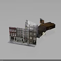 Detailed Architectural Building Model With Red Brown White Buildings Storefronts And Windows