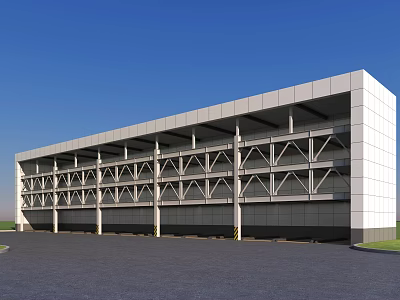 Modern Multi Level Parking Garage With White Exterior Column Supported Structure And Asphalt Ground 3d model