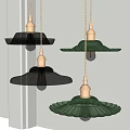 Elegant Black And Green Pendant Lights With Golden Metal Bases Umbrella Shaped Shades Decorative Edges