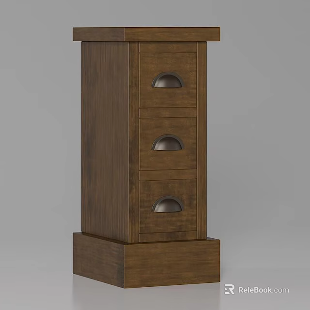 Modern Brown Wooden Bedside Table With Three Drawers Curved Handles 3d model 