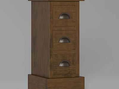 Modern Brown Wooden Bedside Table With Three Drawers Curved Handles 3d model