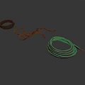 Essential Household Supplies Including Black Ring Brown Rope And Green Cable