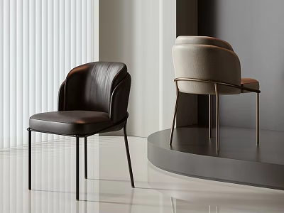 Modern Dining Chairs with Dark Leather Light Upholstery Sleek Metal Legs and Window Blind Background 3d model