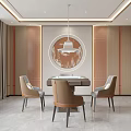 Elegant Modern Hotel Mahjong Room Interior With Round Decorative Painting Hanging Lamp And Comfortable Chairs