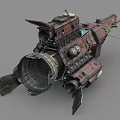 Sci Fi Spaceship 3D Model With Rusty Red Metallic Texture Engines And Antennas 3d model