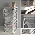 White Multi Layer Storage Shelf With Clear Baskets For Home Organization 3d model