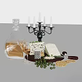 Gourmet Cheese Platter With Wine Decanter Glass Candelabra Crackers And Olives