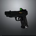 Black Modern Pistol With Green Sight Yellow Component And Textured Grip