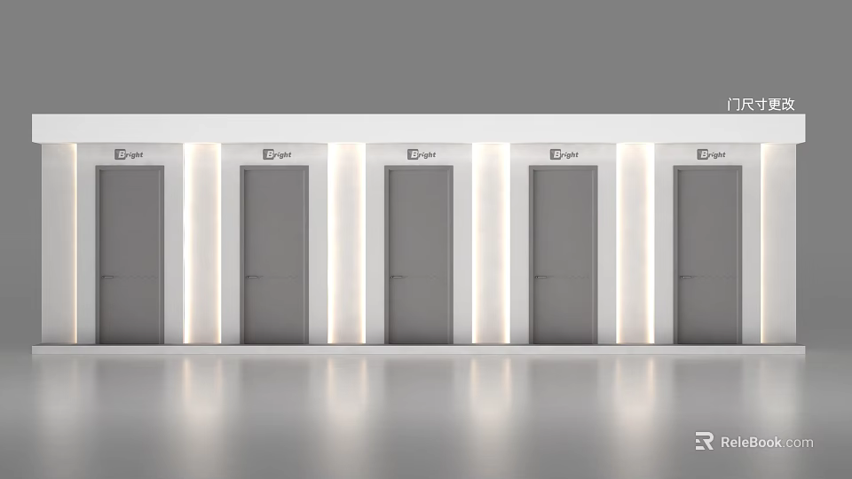Modern Display Cabinets With Gray Finish And White Strip Lighting On Reflective Floor 3d model 