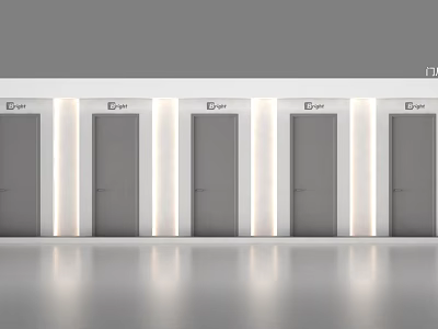 Modern Display Cabinets With Gray Finish And White Strip Lighting On Reflective Floor 3d model