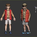 3D Character Models With Red Vest Brown Shirt Plaid Shorts And Camera Equipment