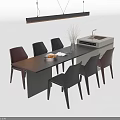 Modern Black Rectangular Dining Table With Red And Black Chairs Fruit Bowl Dried Flowers 3d model