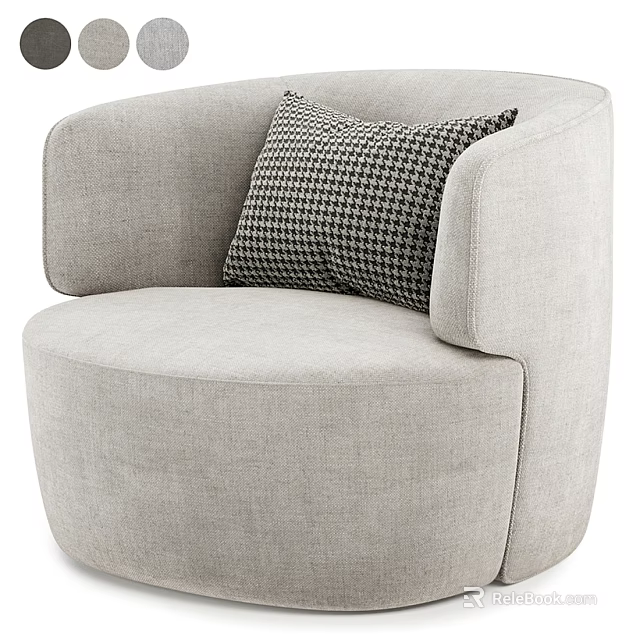 Modern Light Gray Fabric Single Sofa Featuring Rounded Design Curved Armrests And Houndstooth Pillow 3d model