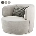Modern Light Gray Fabric Single Sofa Featuring Rounded Design Curved Armrests And Houndstooth Pillow 3d model