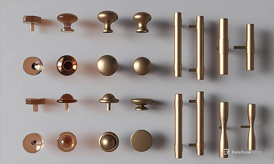 Various Metal Door Handles With Different Knobs And Pulls Designs 3d model