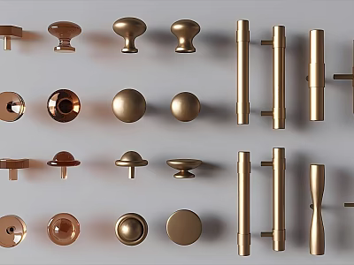 Various Metal Door Handles With Different Knobs And Pulls Designs 3d model
