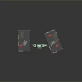 Green Robot Standing Between Metal Racks With Red Items And Yellow Crates