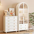 White Sideboard Featuring Gold Accents Glass Door Coffee Machine Artwork Beige Wall And Green Plant