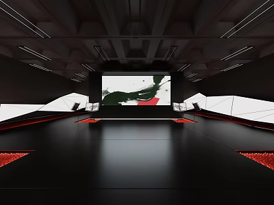 Modern Theater Interior With Large Screen Black Floor And Red Carpet Areas 3d model