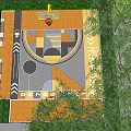 Garden Landscape Design With Geometric Paving Water Feature And Green Plants