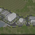 Aerial View of Industrial Factory Complex With Multiple Buildings Greenery and Roads