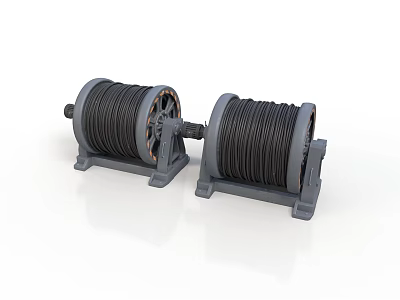 Two Black Industrial Cable Reels With Gray Bases And Metal Frames 3d model