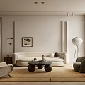 Wind living room sofa single sofa coffee table carpet floor lamp 3d model