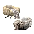 Modern Patterned Accent Chairs With Leaf Floral Patterns Gray Geometric Cushions And Throw Blankets 3d model