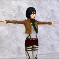 Woman with black short hair in brown leather jacket and green scarf arms outstretched against grey background