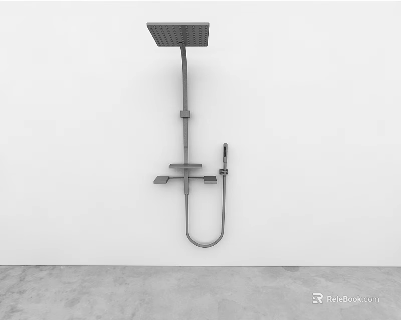 Stainless Steel Wall Mounted Shower Fixture With Overhead And Handheld Sprayers 3d model 
